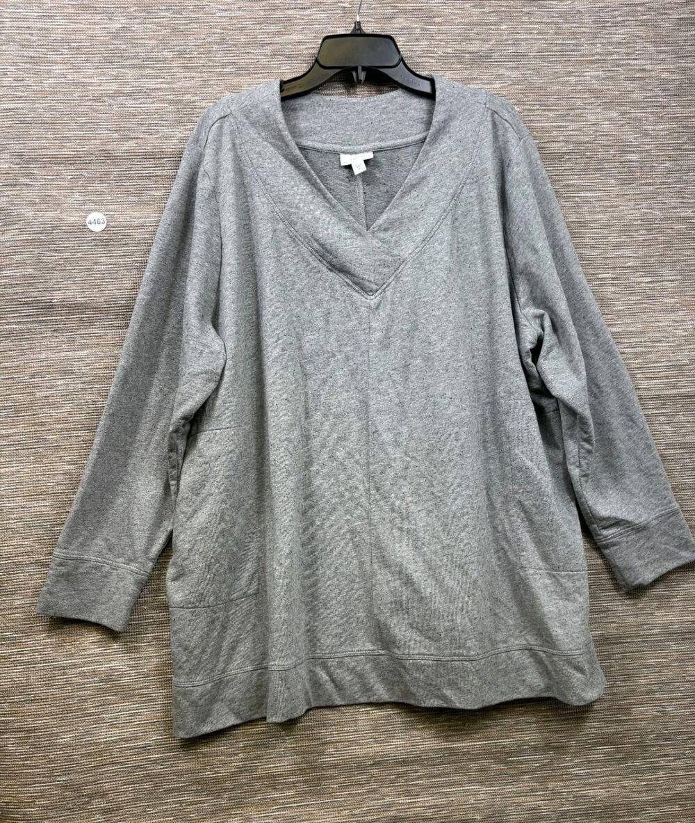 J Jill Fit Knit V Neck Sweater Tunic Womens Size 3X Gray Long Sleeve